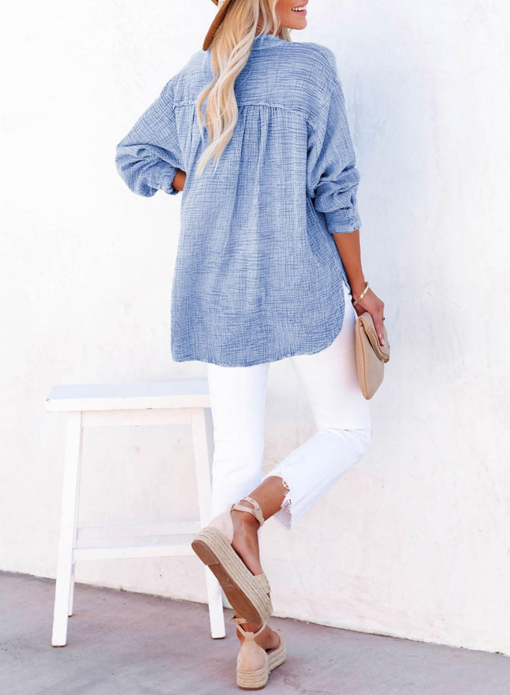 Women's Casual V-Neck Gauze Blouse
