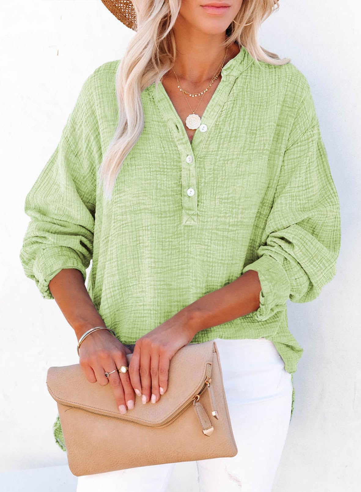 Women's Casual V-Neck Gauze Blouse