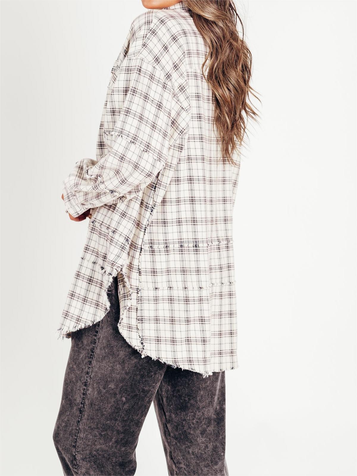 Women's Mineral Washed Button Down Plaid Flannel Shirt