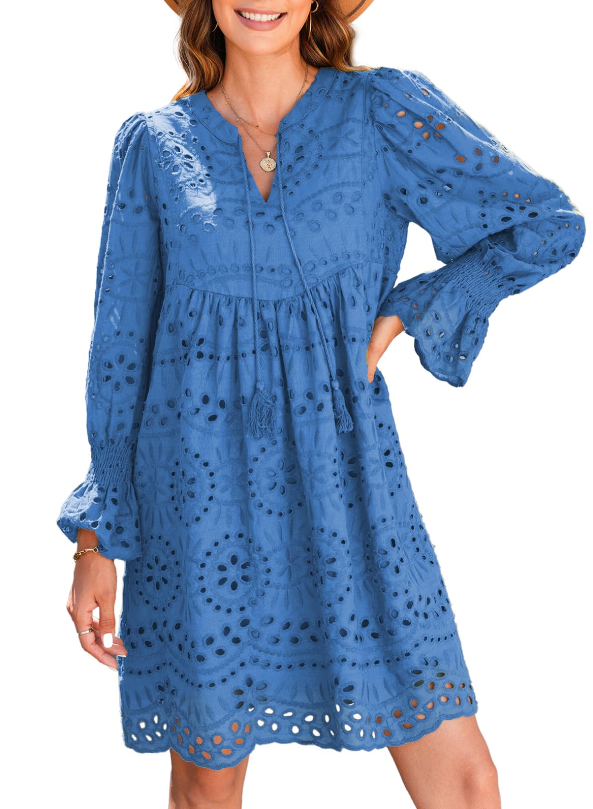 Women's V Neck Eyelet Lace Dress